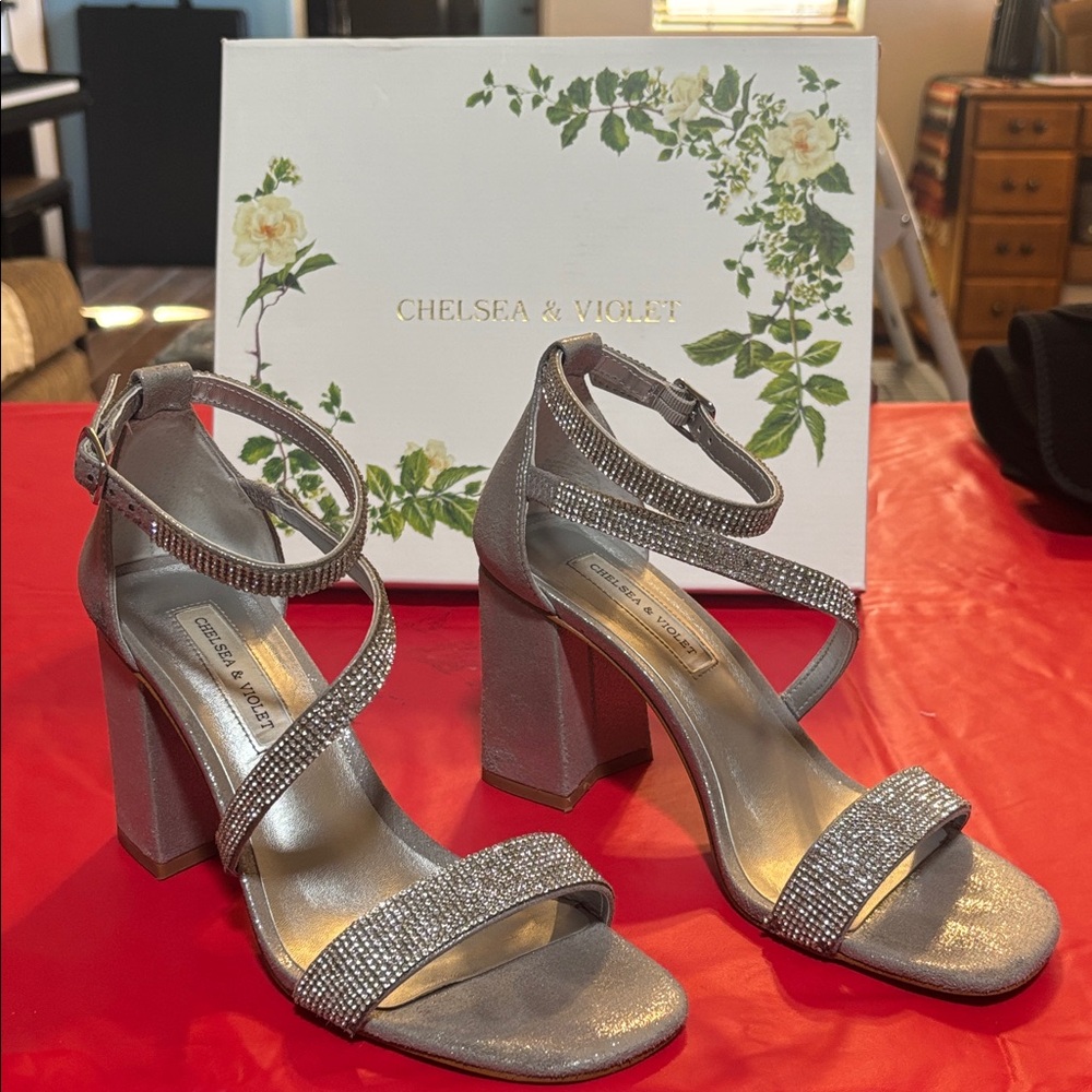 Chelsea & Violet Metallic Strappy Block Heels